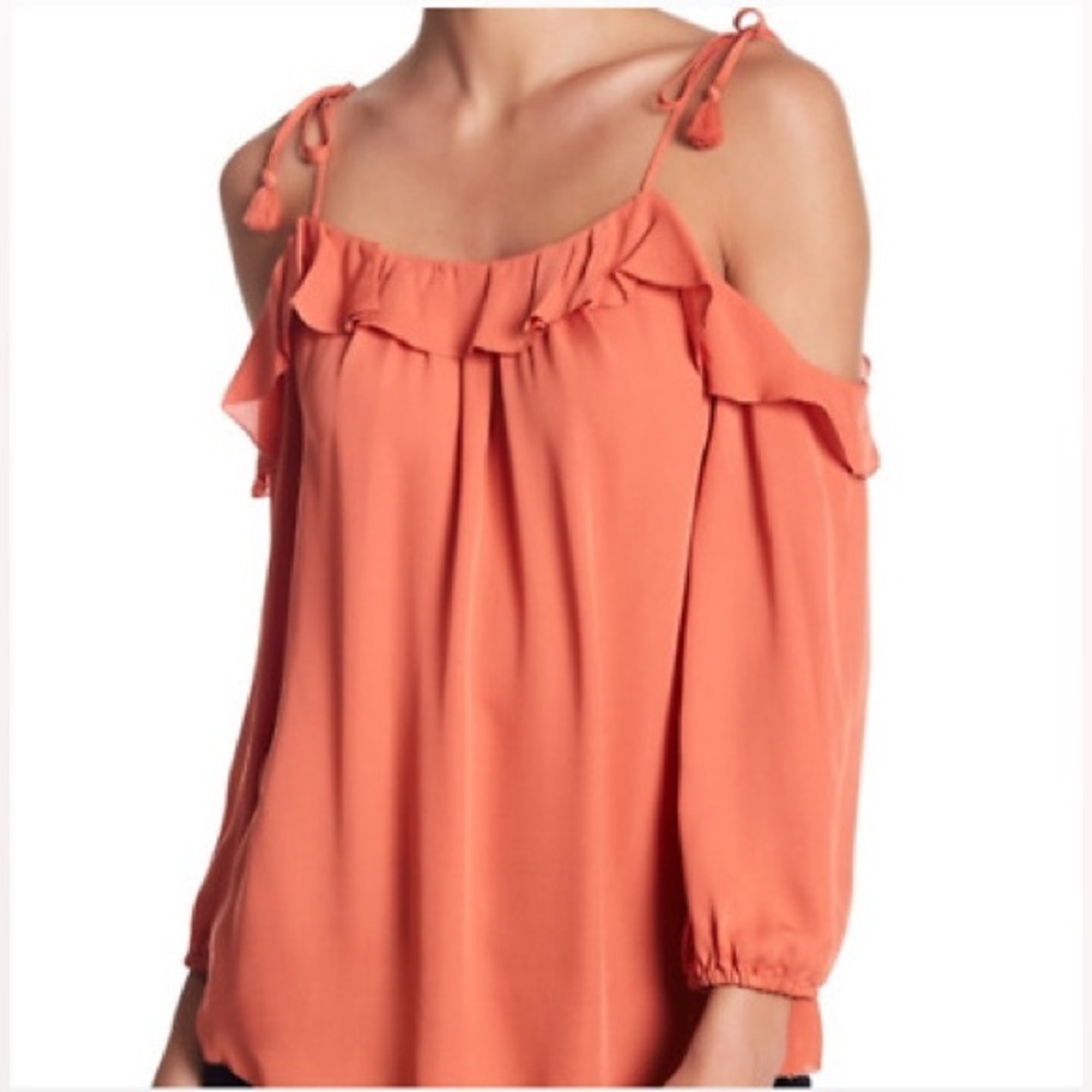 Joie Eukene Silk Cold Shoulder Top in Orange S